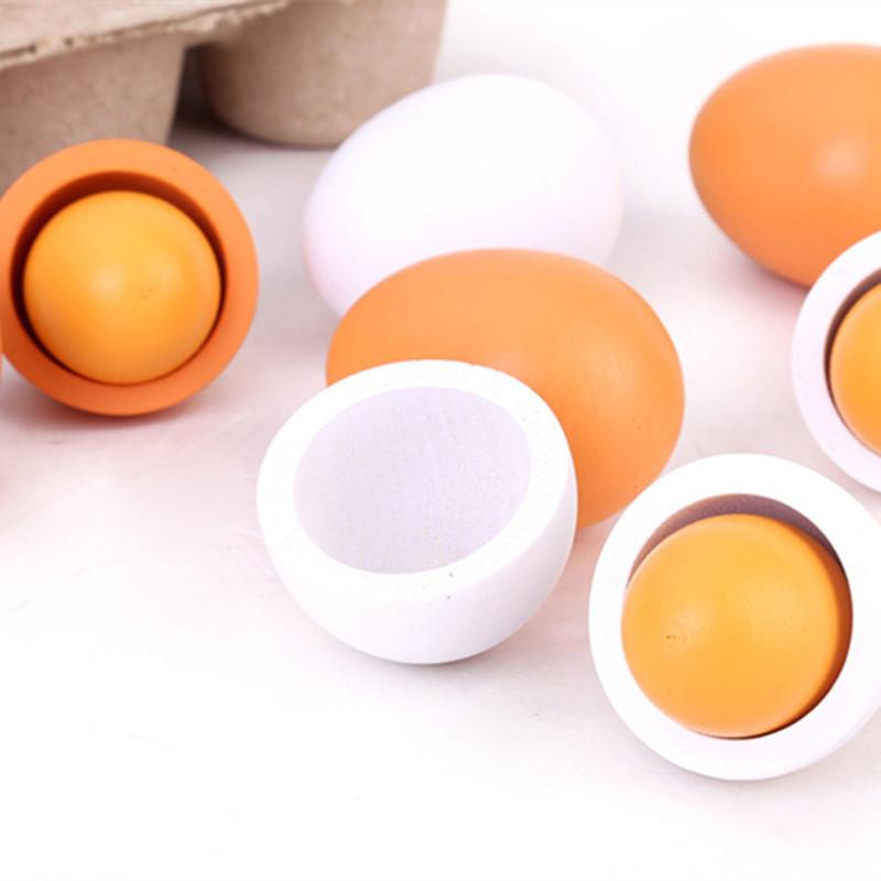 Kids Toys Play Egg - 6 pçs cozinha de madeira ovos