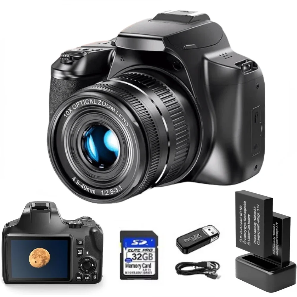 Educational Flash Card - Câmera digital 4k para fotografia, zoom